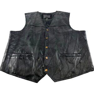 Navarre Leather Italian Stone Design Black Leather Patchwork Vest Biker Sz XL